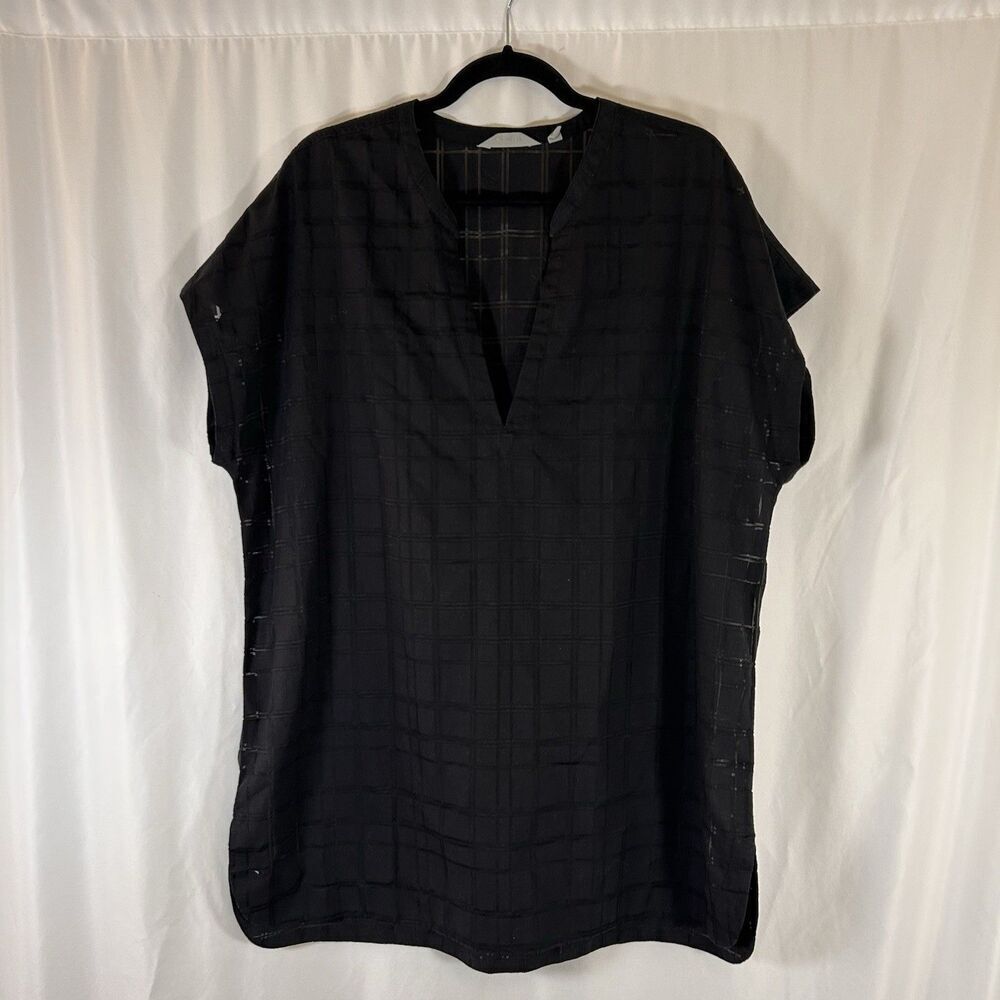 Athleta Beach Tunic Women's XL Black Sheer Short Sleeve Vneck Lightweight Cotton